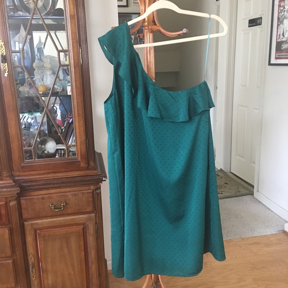 Loft One Shoulder Green Dress NWT